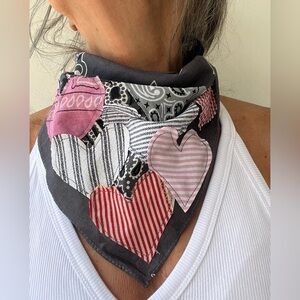 Patchwork Layered Heart Bandana Scarf, one size